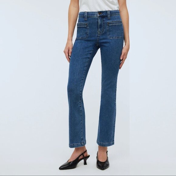 Madewell Denim - Madewell Mid-Rise Kick Out Flare Crop Ankle Stretch Jeans Medium Blue, size 33